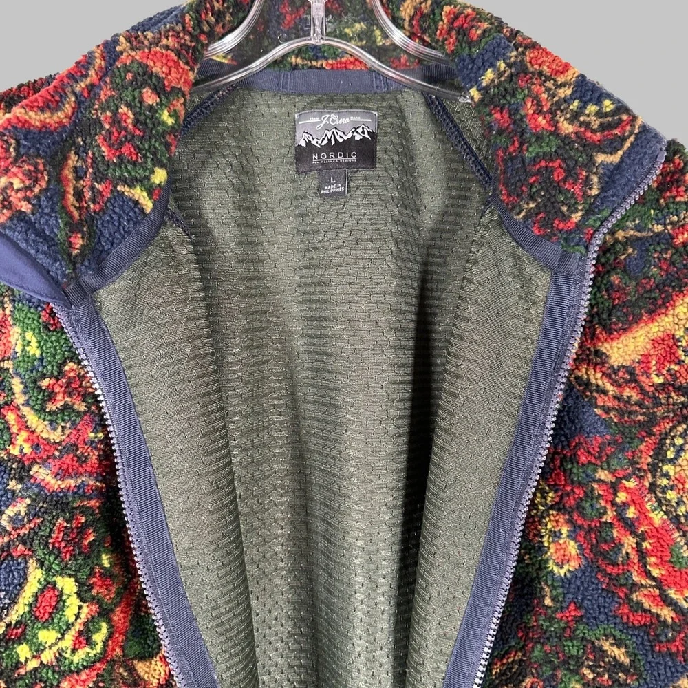 J. Crew Nordic Paisley Sherpa Fleece Jacket Unisex Large Multi Color BK783